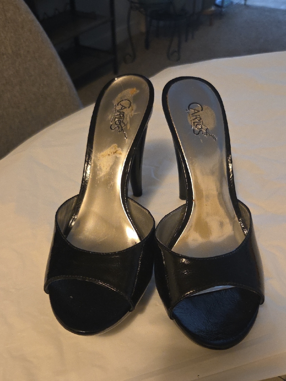 Carlos by Carlos Santana Black Patent Open-Toe Stiletto Slides